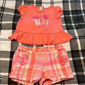 Pink Ruffled Top and Plaid Shorts Set